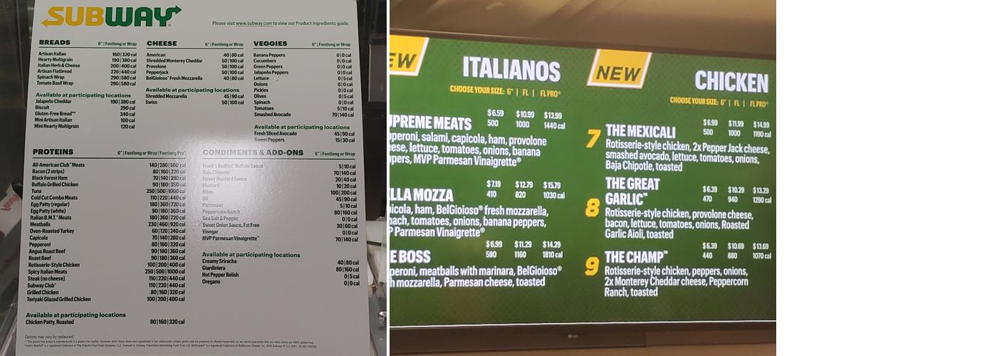 Subway Menu