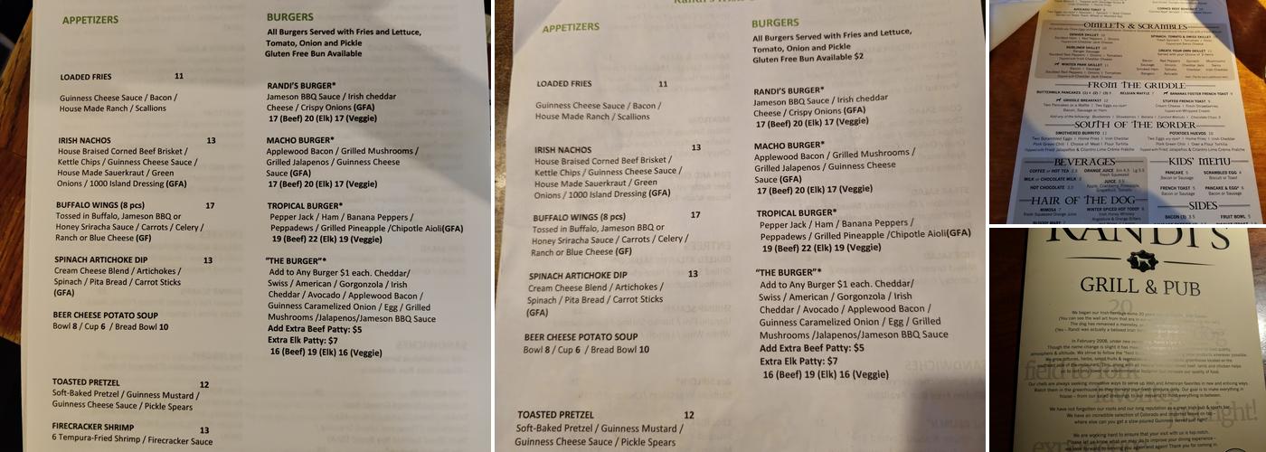 Randi's Grill & Pub Menu