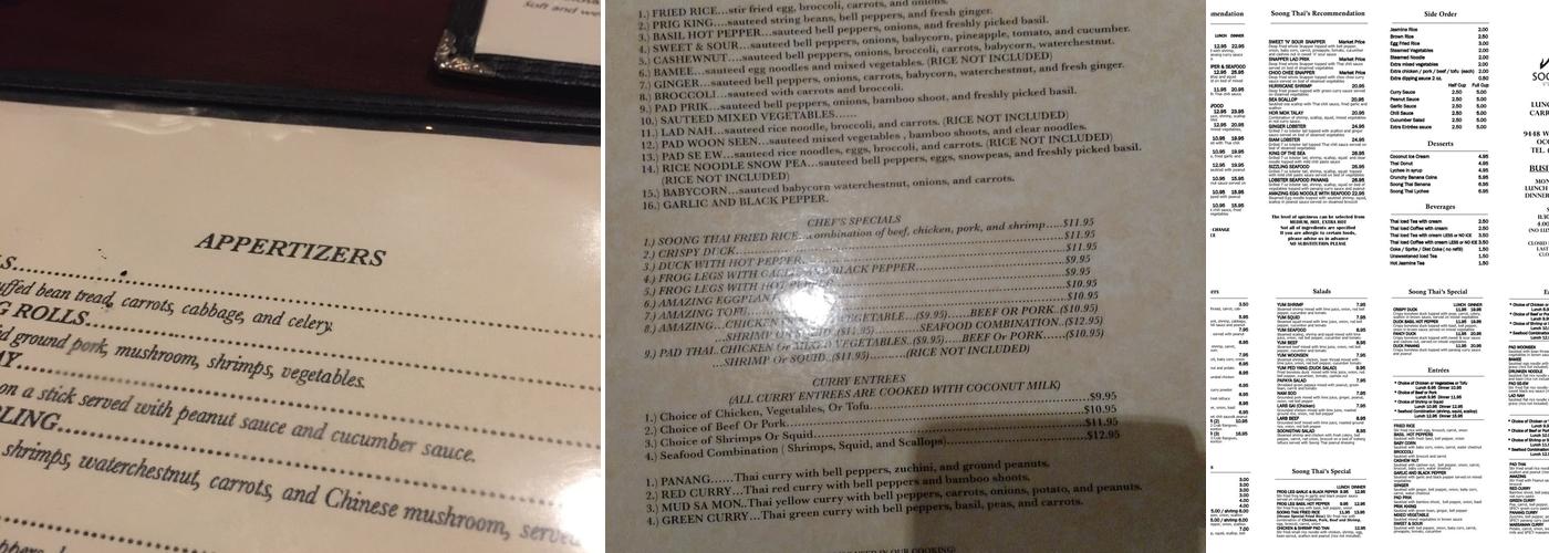 Soong Thai Menu