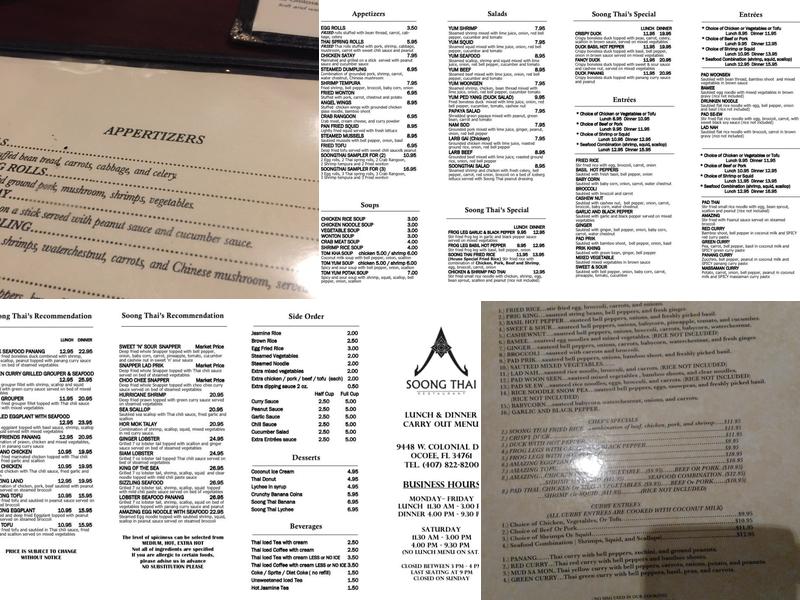 Soong Thai Menu