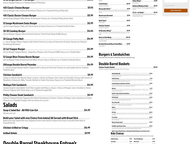 Double Barrel Steakhouse Menu