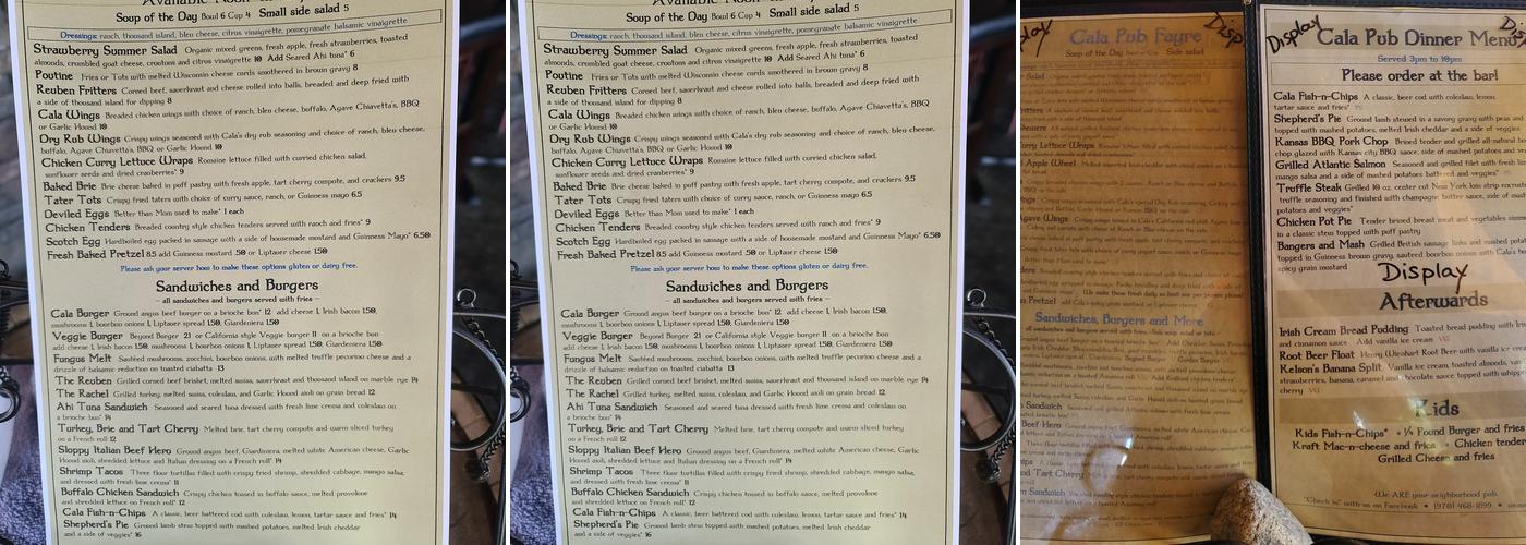 Cala Pub and Restaurant Menu