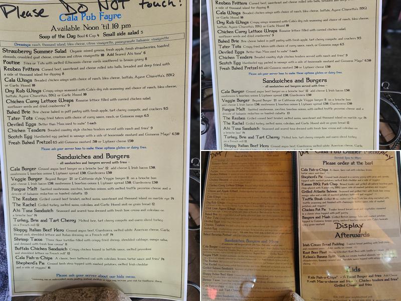 Cala Pub and Restaurant Menu