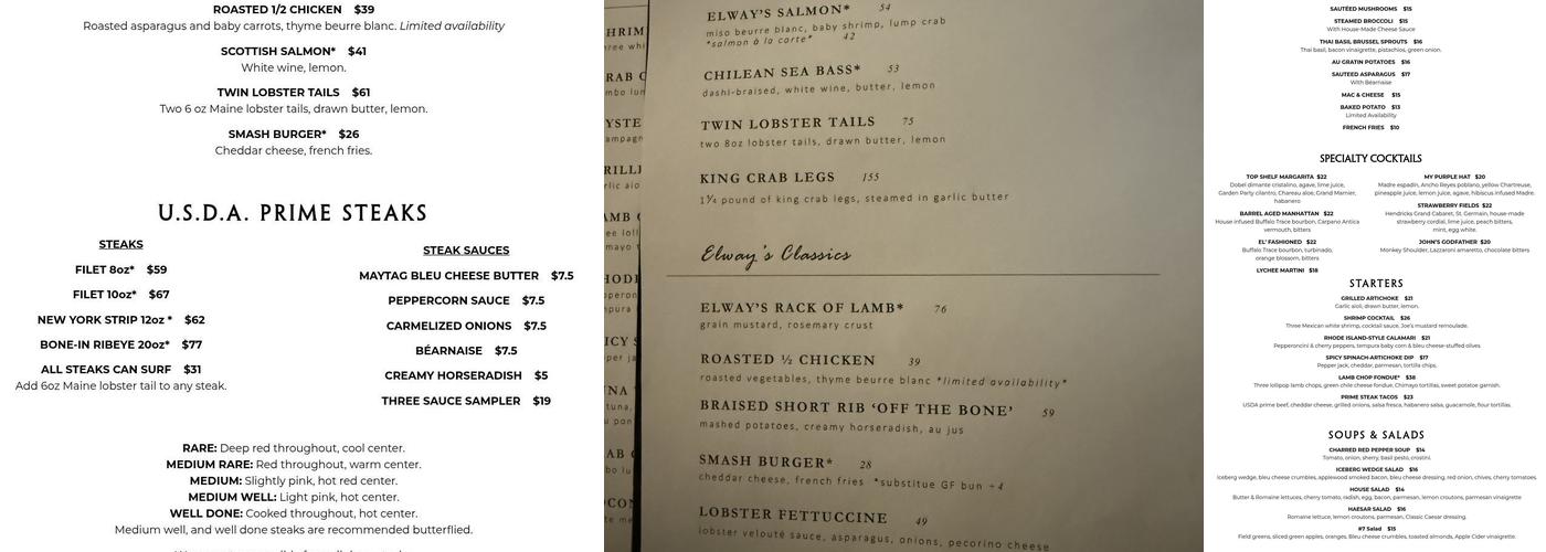 Elway's Menu