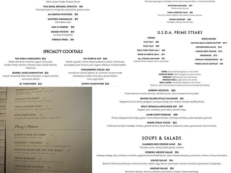 Elway's Menu