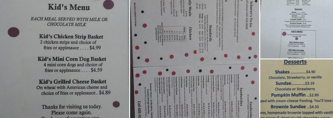 Schuvers Cafe Menu
