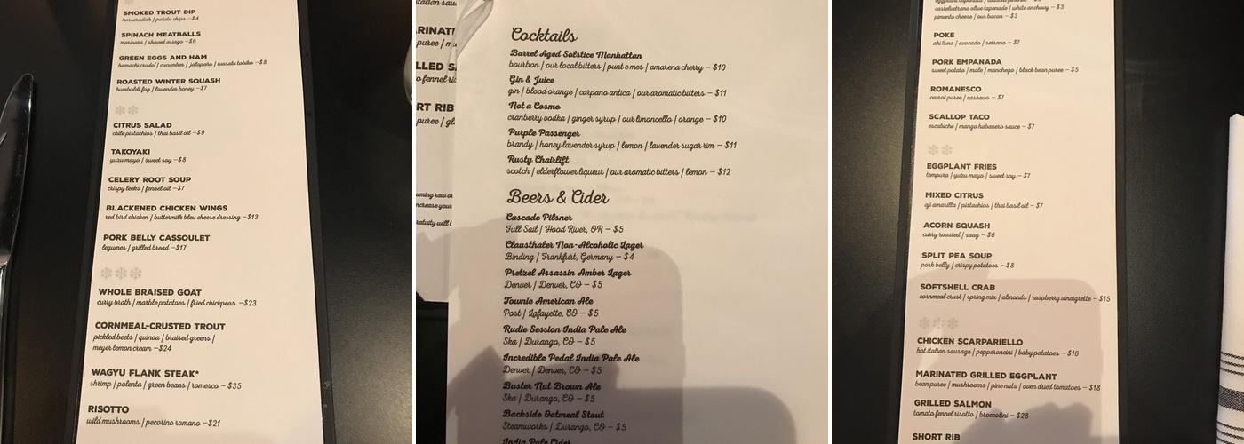 Solstice Winter Bistro Menu