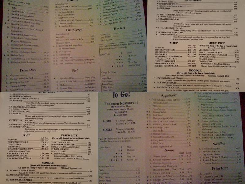 Thaicoon Restaurant Menu