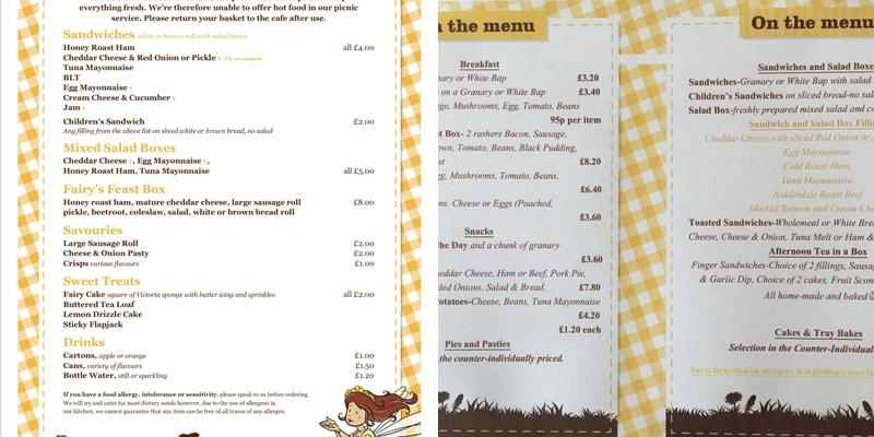 Nidderdale Way Cafe Menu