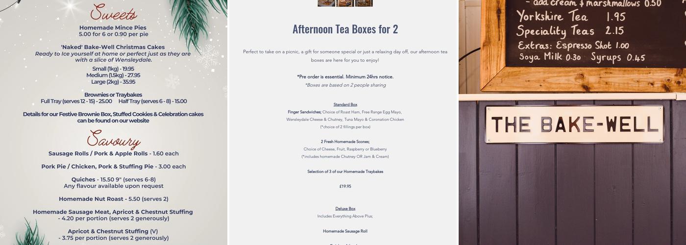 The Bake-Well, Market Place Menu