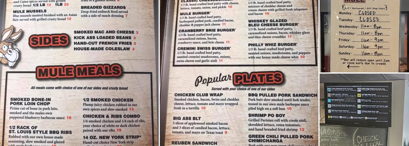 The Smoking Mule Menu