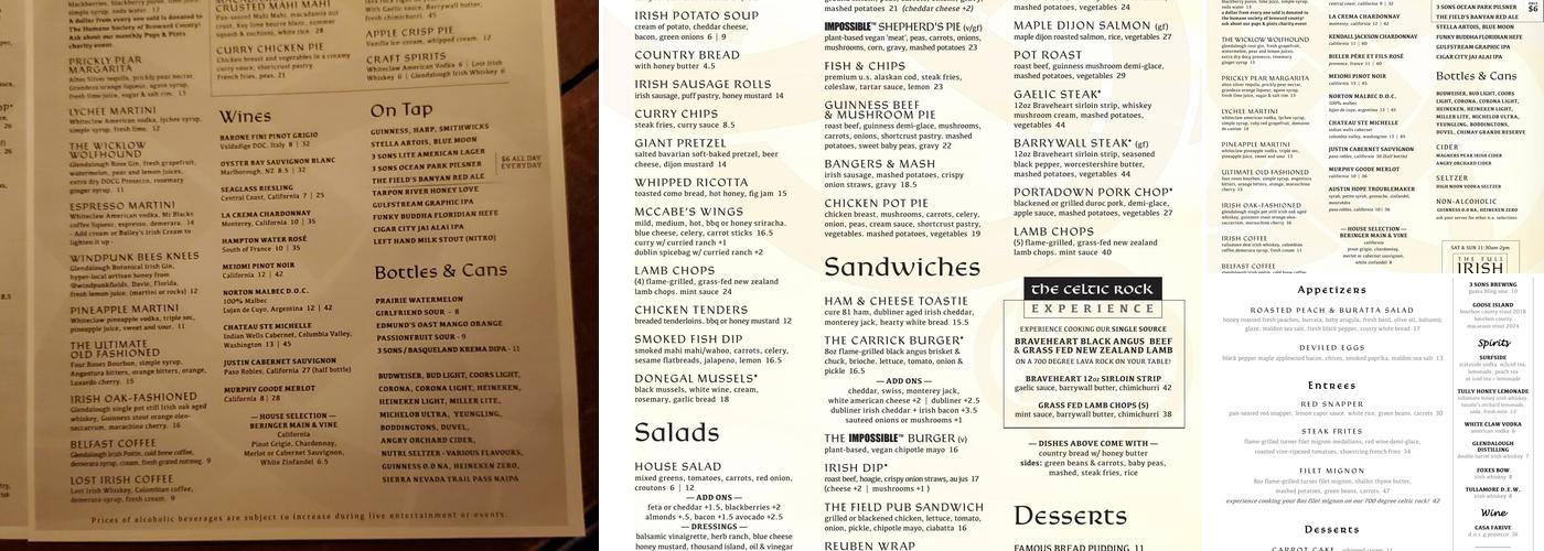 The Field Irish Pub & Eatery Menu