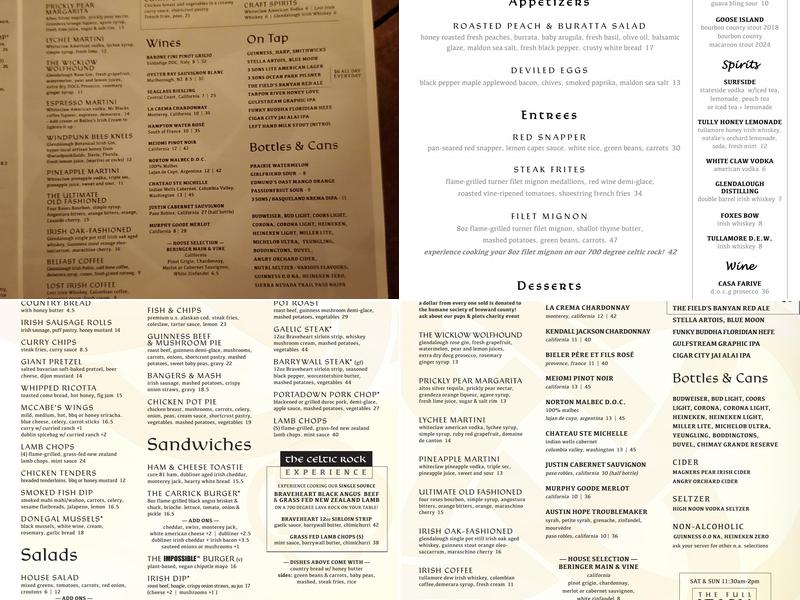 The Field Irish Pub & Eatery Menu