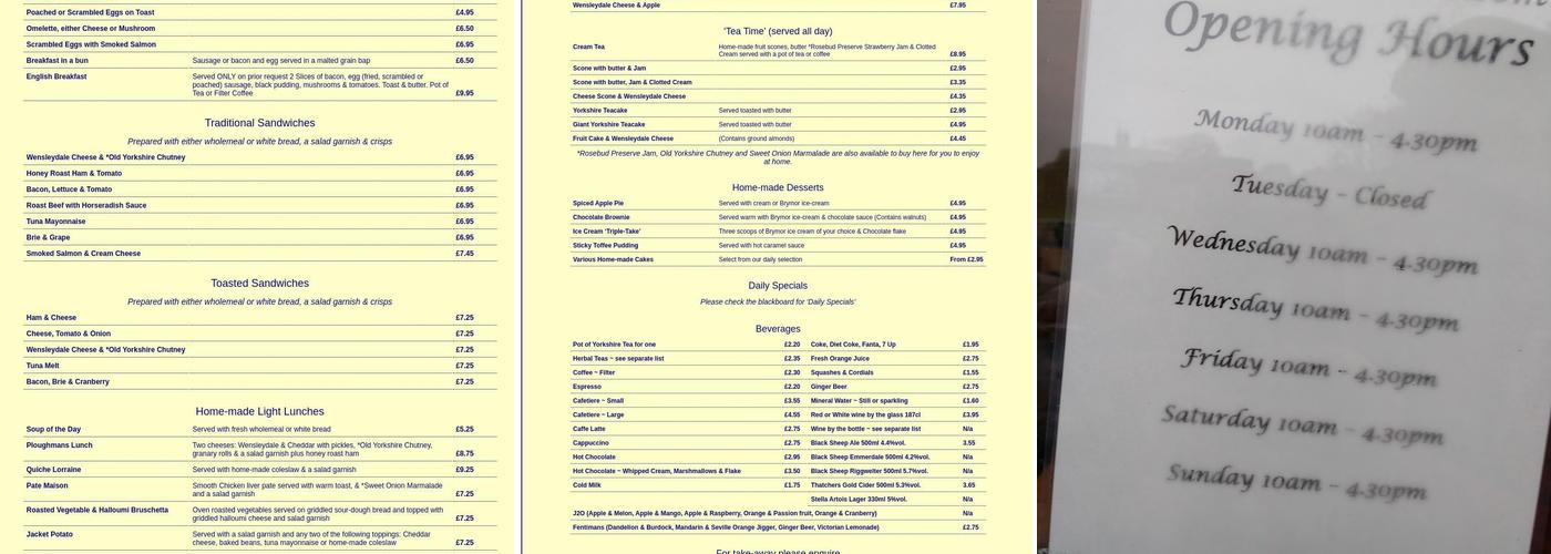 Hamilton's Tea Room Menu