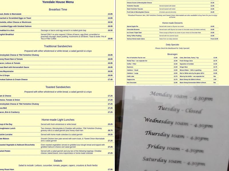 Hamilton's Tea Room Menu