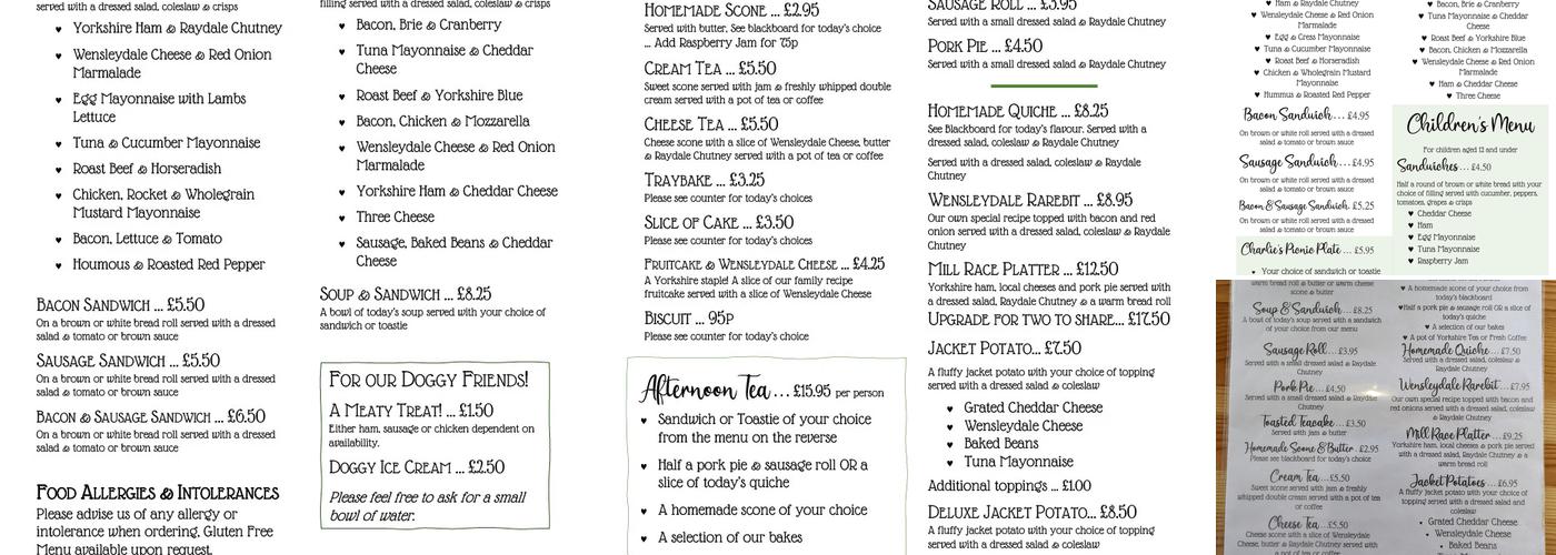 Mill Race Teashop Menu