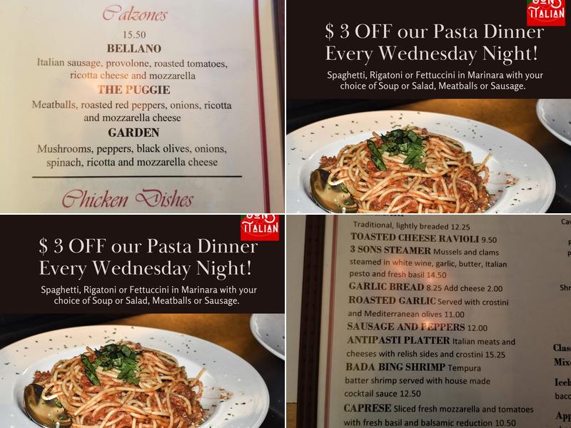 3 Sons Italian Restaurant & Bar Menu