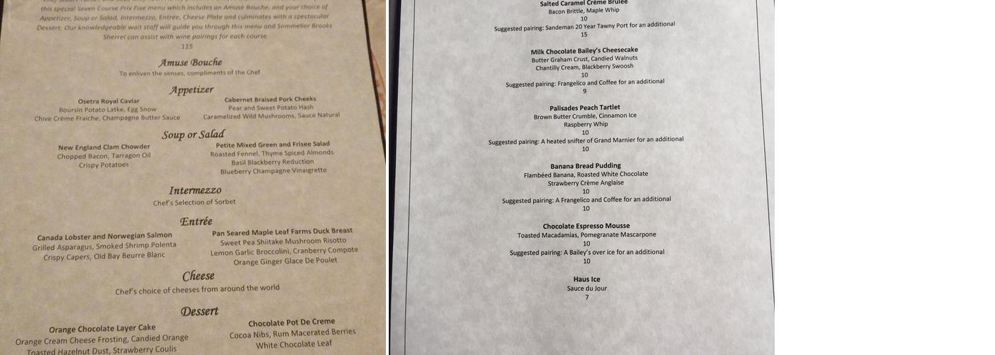 Alpenglow Stube Menu