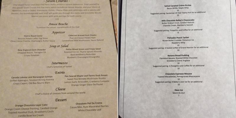 Alpenglow Stube Menu