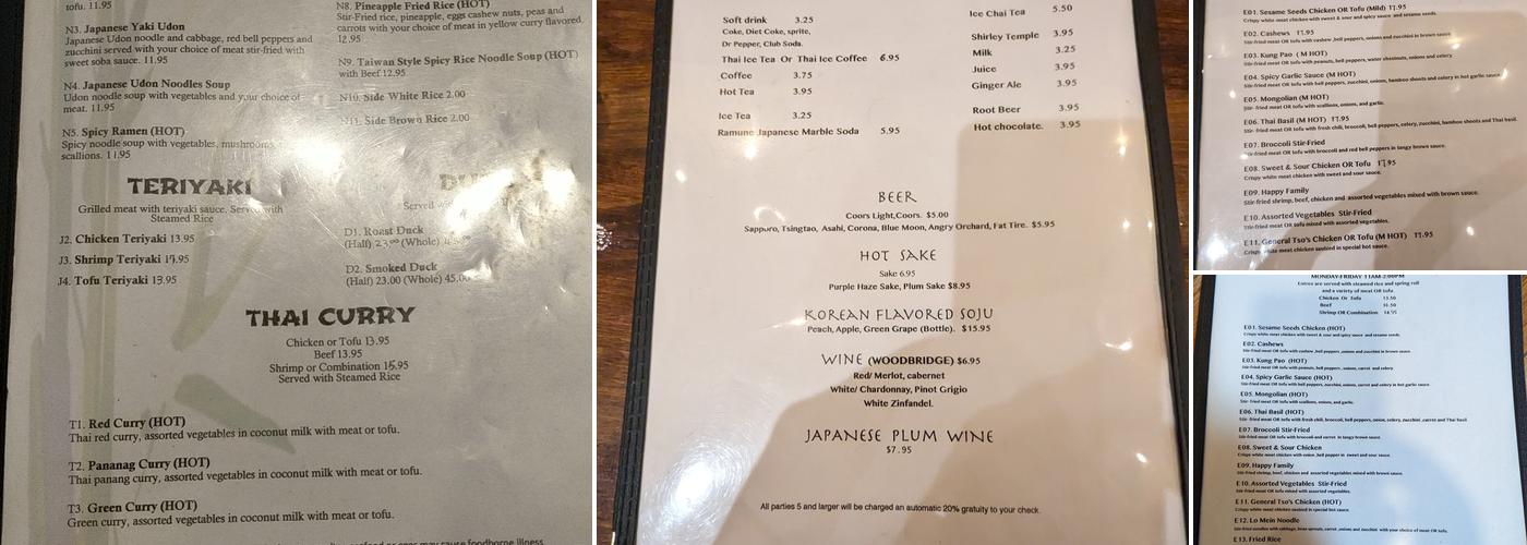 Asian Fusion Menu