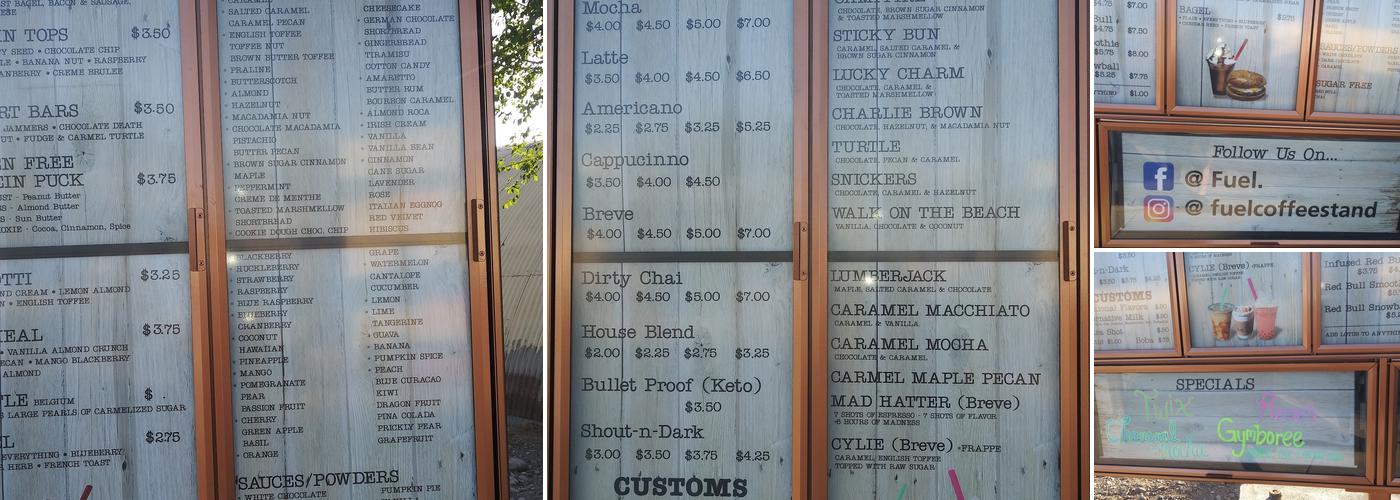 fuel. coffee stand Menu