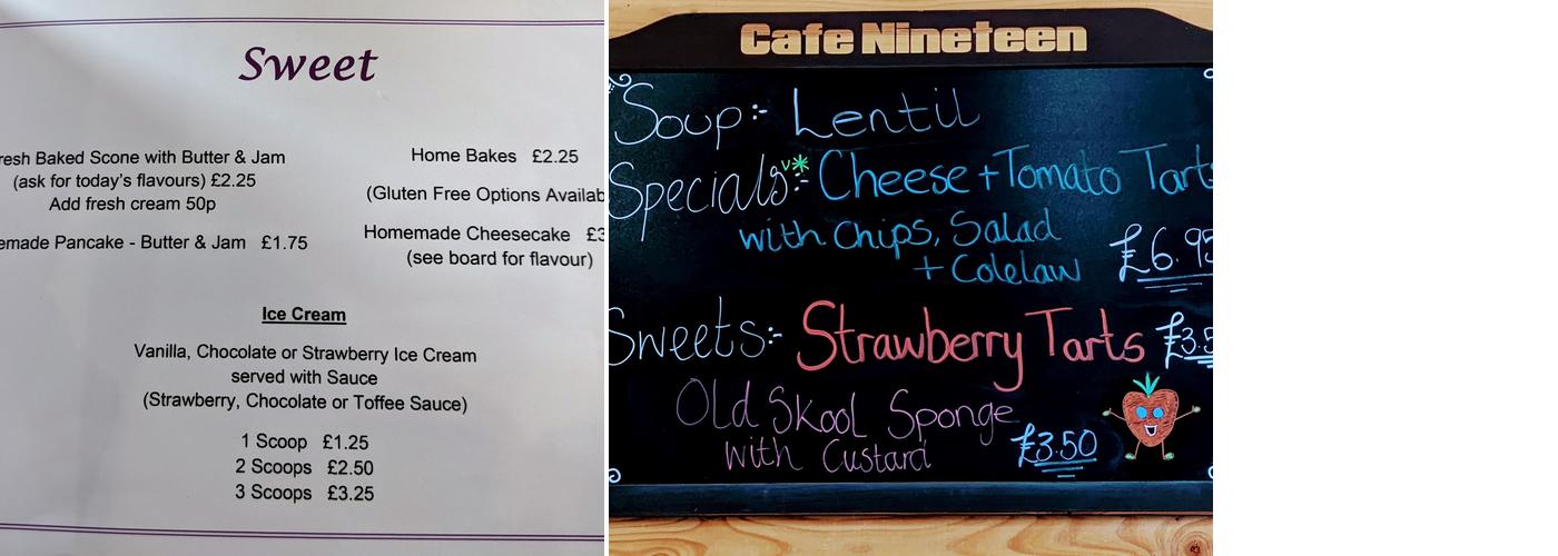 Cafe Nineteen Menu