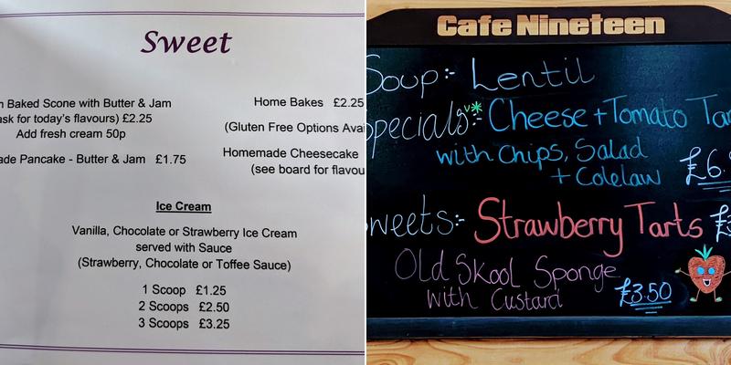 Cafe Nineteen Menu