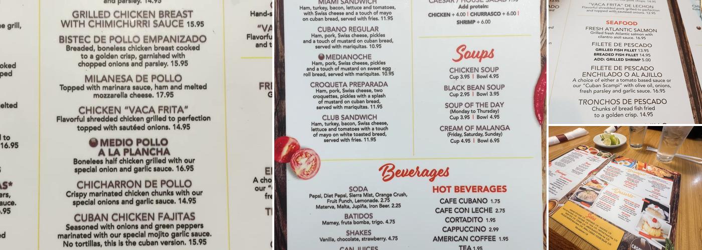 Casavana Cuban Cuisine Menu