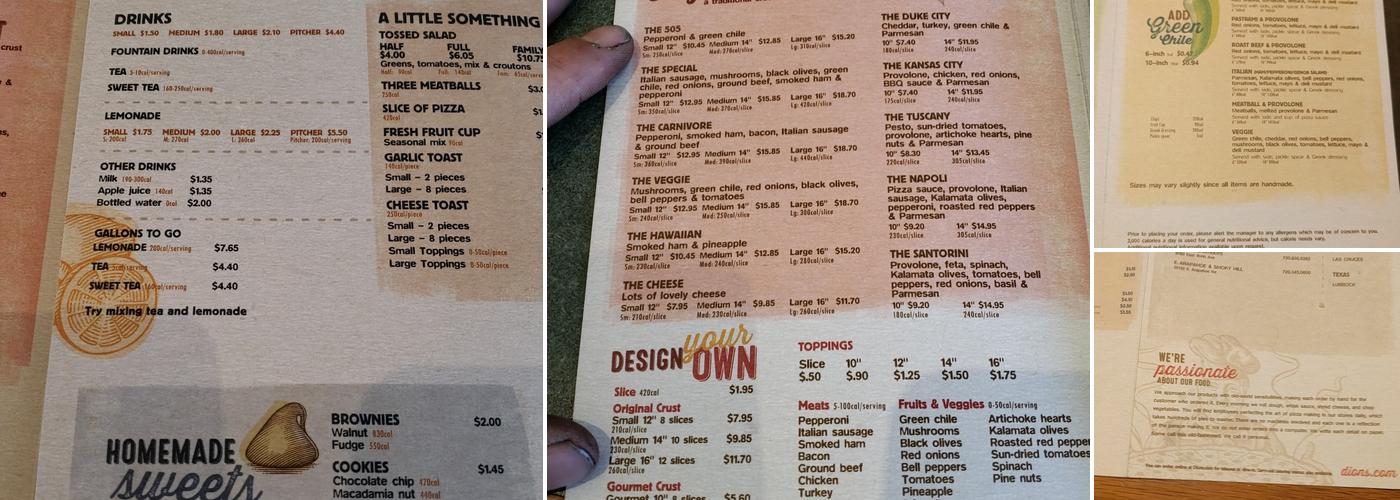 Dion's Pizza Menu