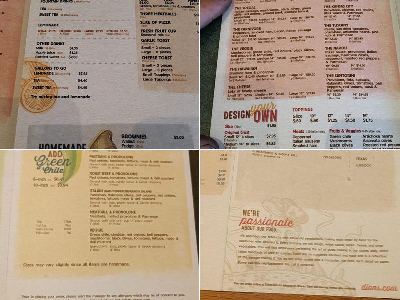 Dion's Pizza Menu