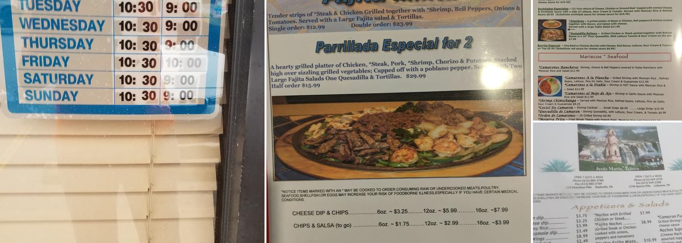 Jalisco Menu