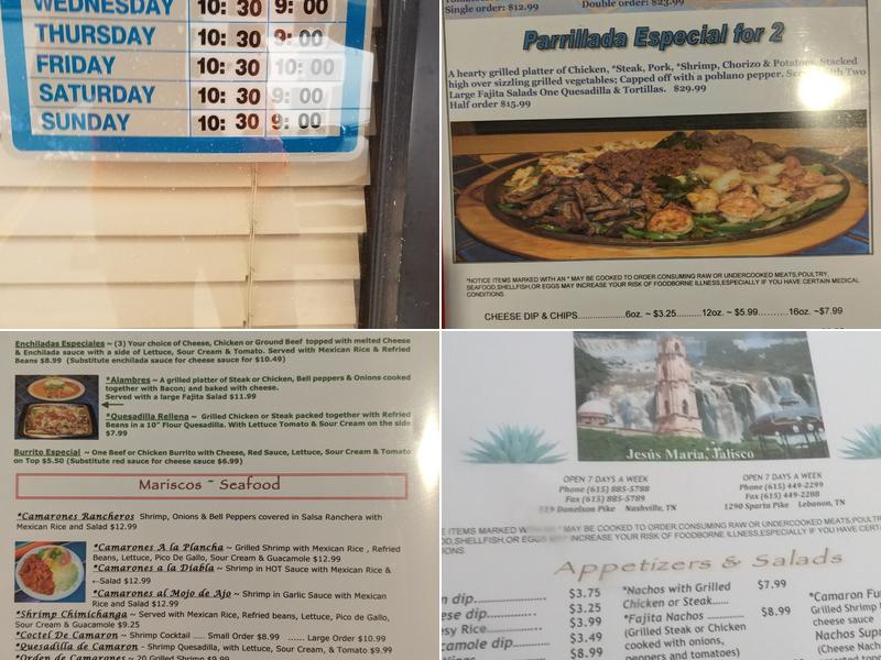 Jalisco Menu