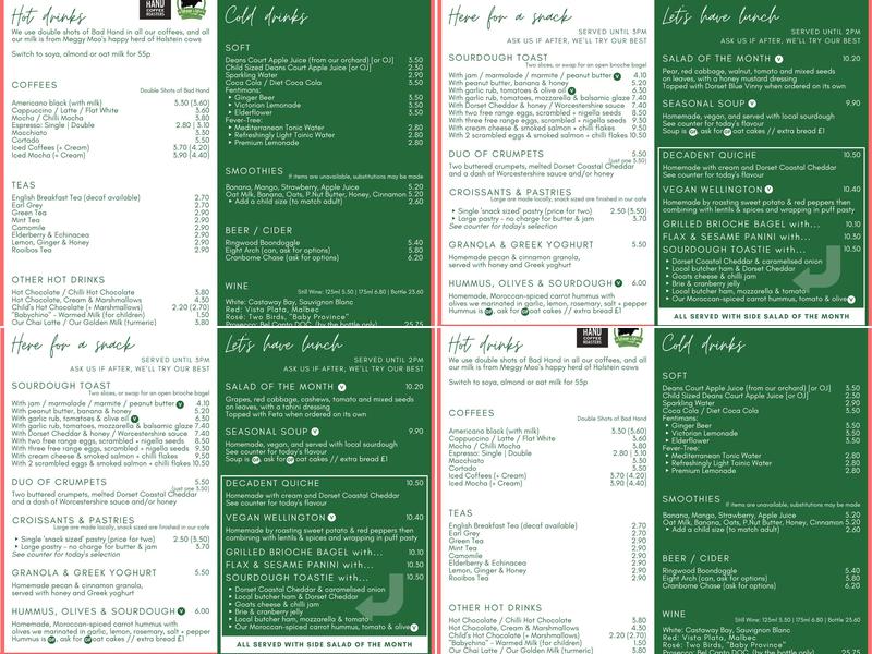 Deans Court Courtyard Cafe Menu