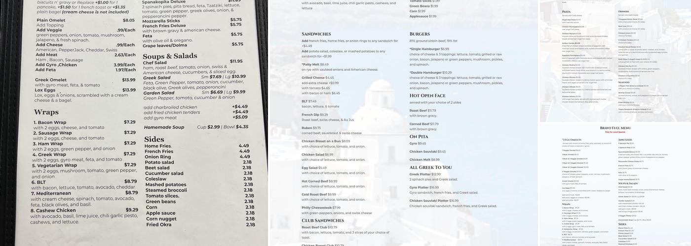 Bravo's Cafe & Grill Menu