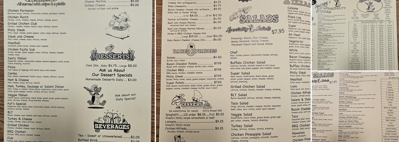 Snappy's Pizza of Centerville Menu