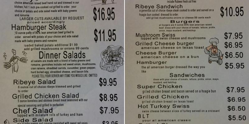Rubee's Restaurant Menu
