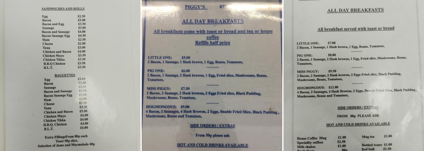 Piggy's Café Menu