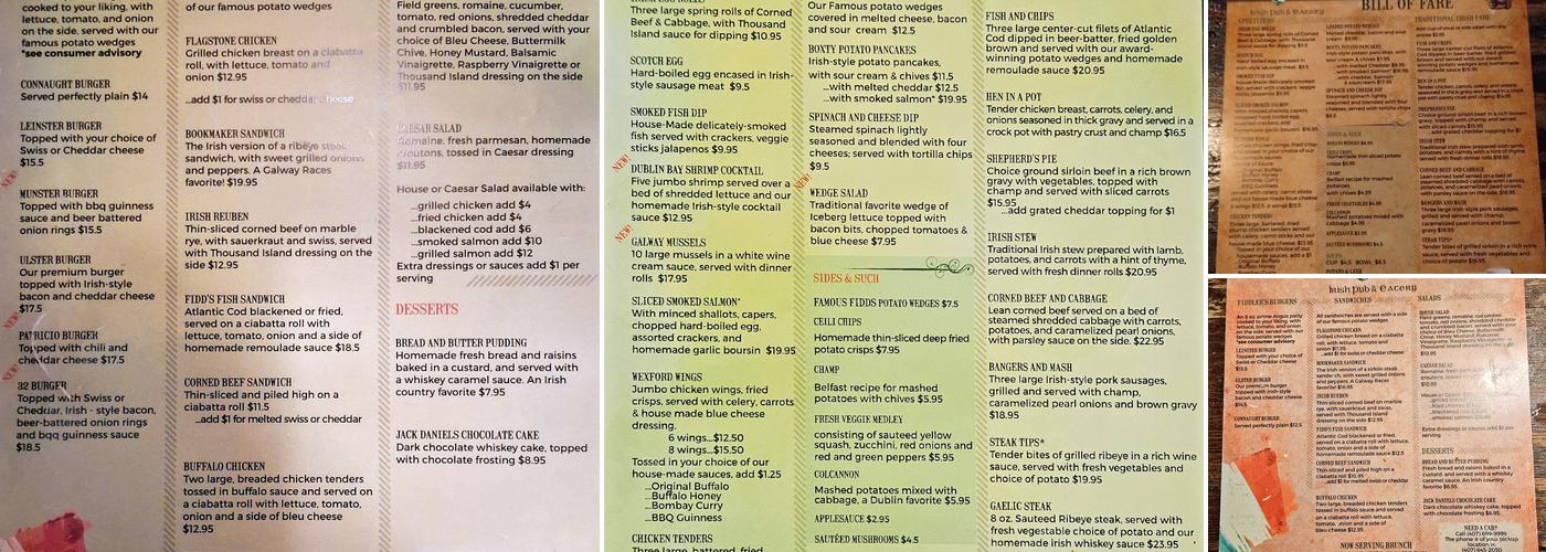 Fiddlers Green Irish Pub & Eatery Menu