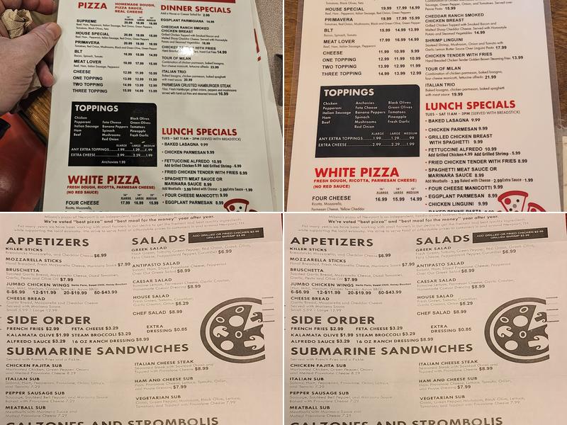 Milanos Pizza & Italian Restaurant Menu