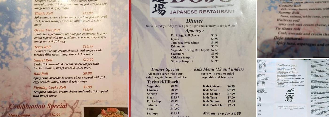 Dojo japanese restaurant Menu