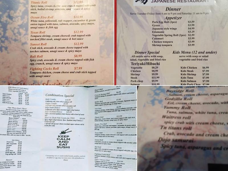 Dojo japanese restaurant Menu