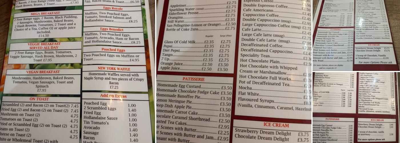 Spencer's Cafe - Cheltenham Menu