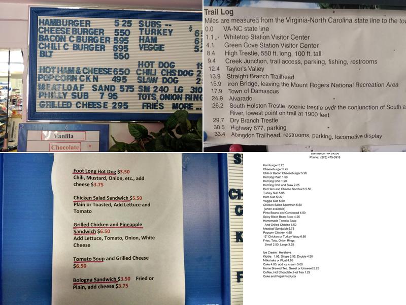 Creeper Trail Cafe Menu