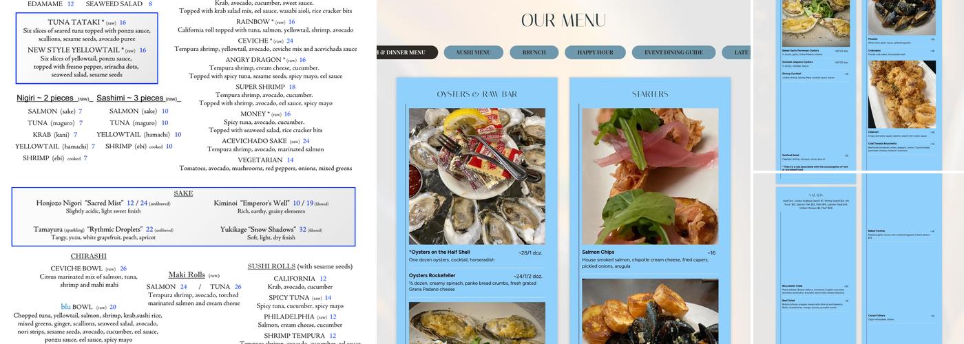 blu on the avenue Menu