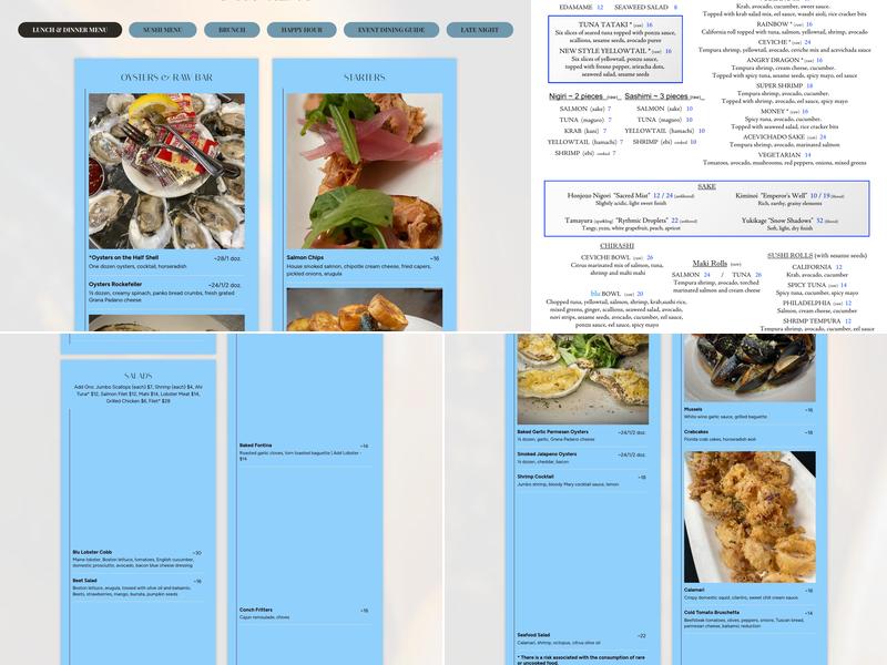 blu on the avenue Menu