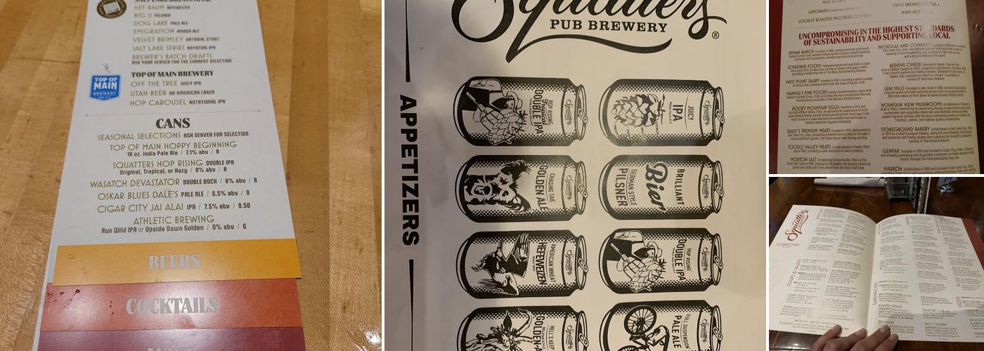 Squatters Pub Brewery Menu