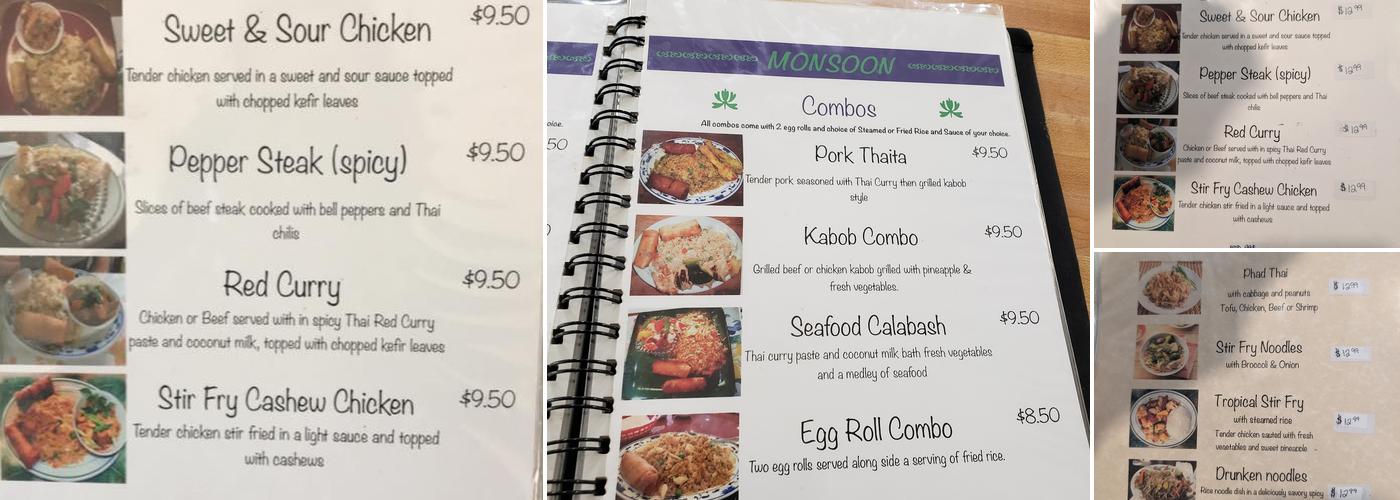 Monsoon Thai & Exotic Foods Menu