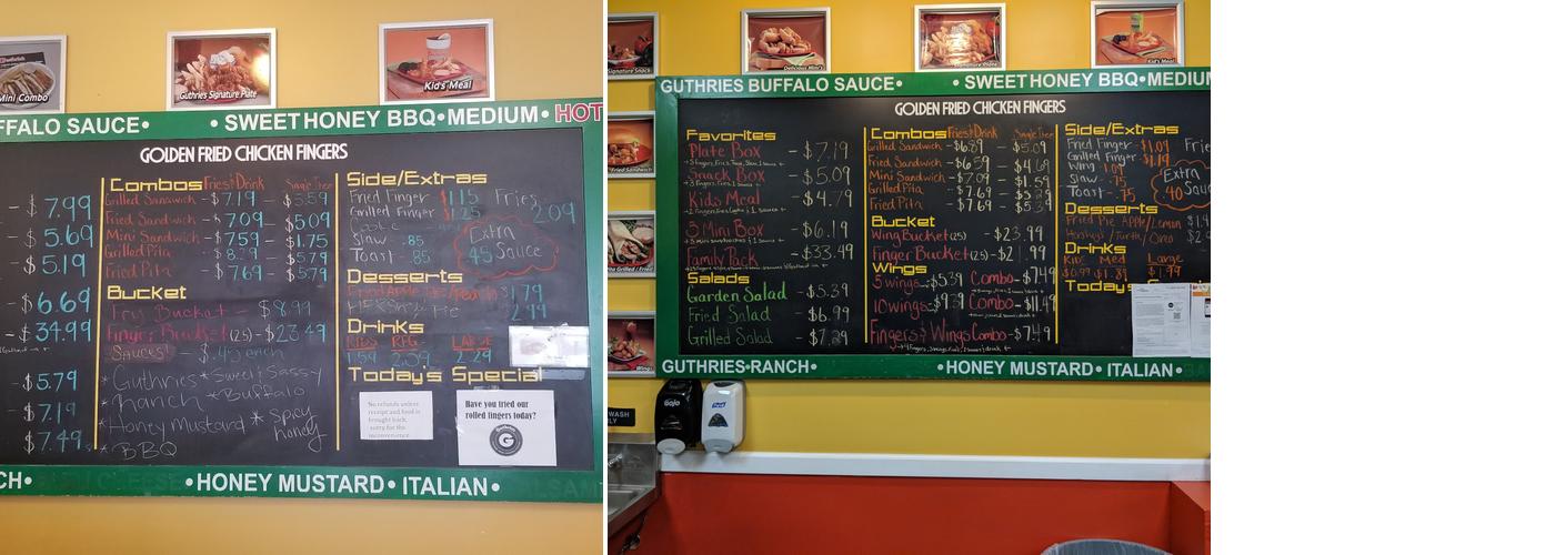 Guthrie's Menu