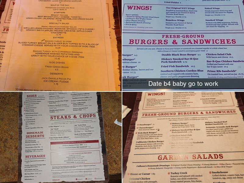 Calhoun's Menu