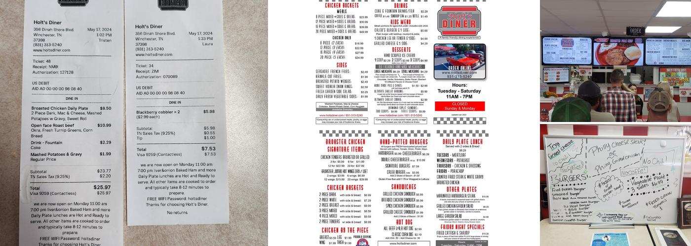 Holt's Diner Menu